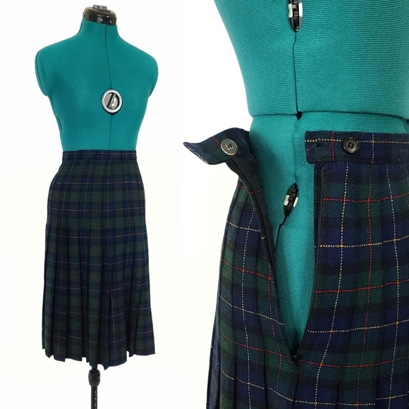 1960s Wool Skirt Plaid Pleated Vintage Pendleton Red Blue Green Yellow Retro vtg - Picture 5 of 6